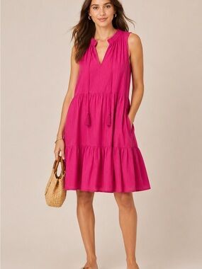 J. Crew Factory Fuchsia Pink Tiered Sleeveless Dress